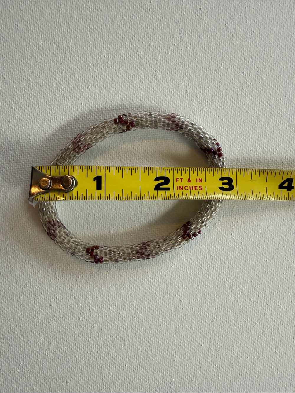 Beaded Bangle Bracelet in Clear and Burgundy